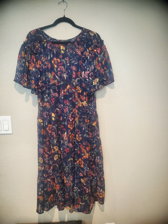 Dresses & Skirts - Navy Floral Midi Dress with Flutter Sleeves - Women's